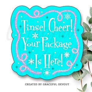 Tinsel Cheer Your Package Is Here! -2" (inches) Sticker(48ct.) [GD103-48]